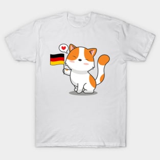 Cute Cat Holding Germany Flag T-Shirt